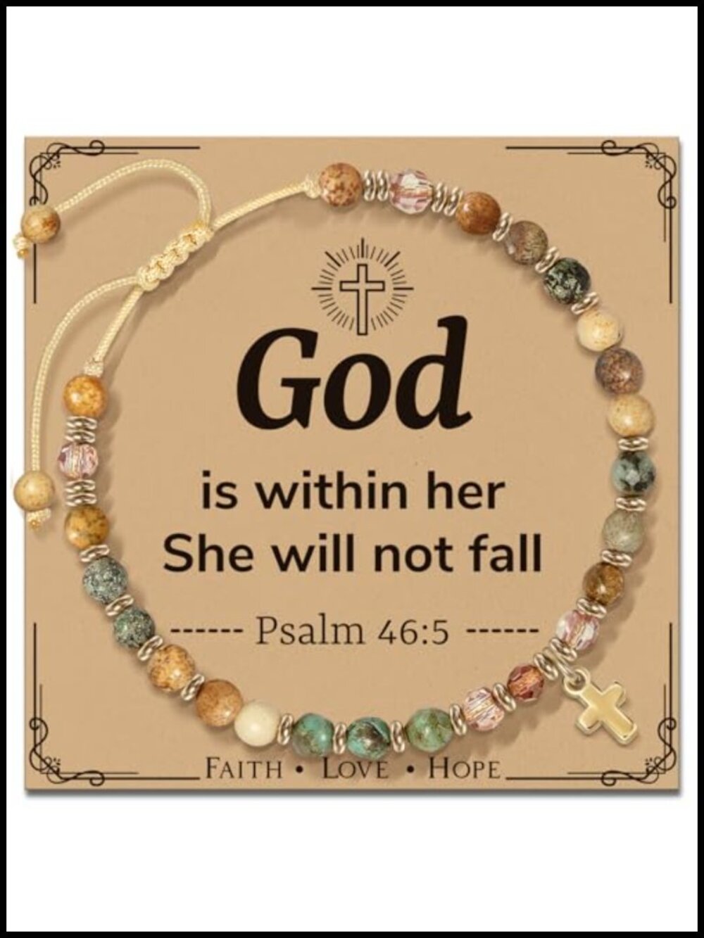 Christian Cross Bracelet Natural Stone Adjustable Religious Gift for Women